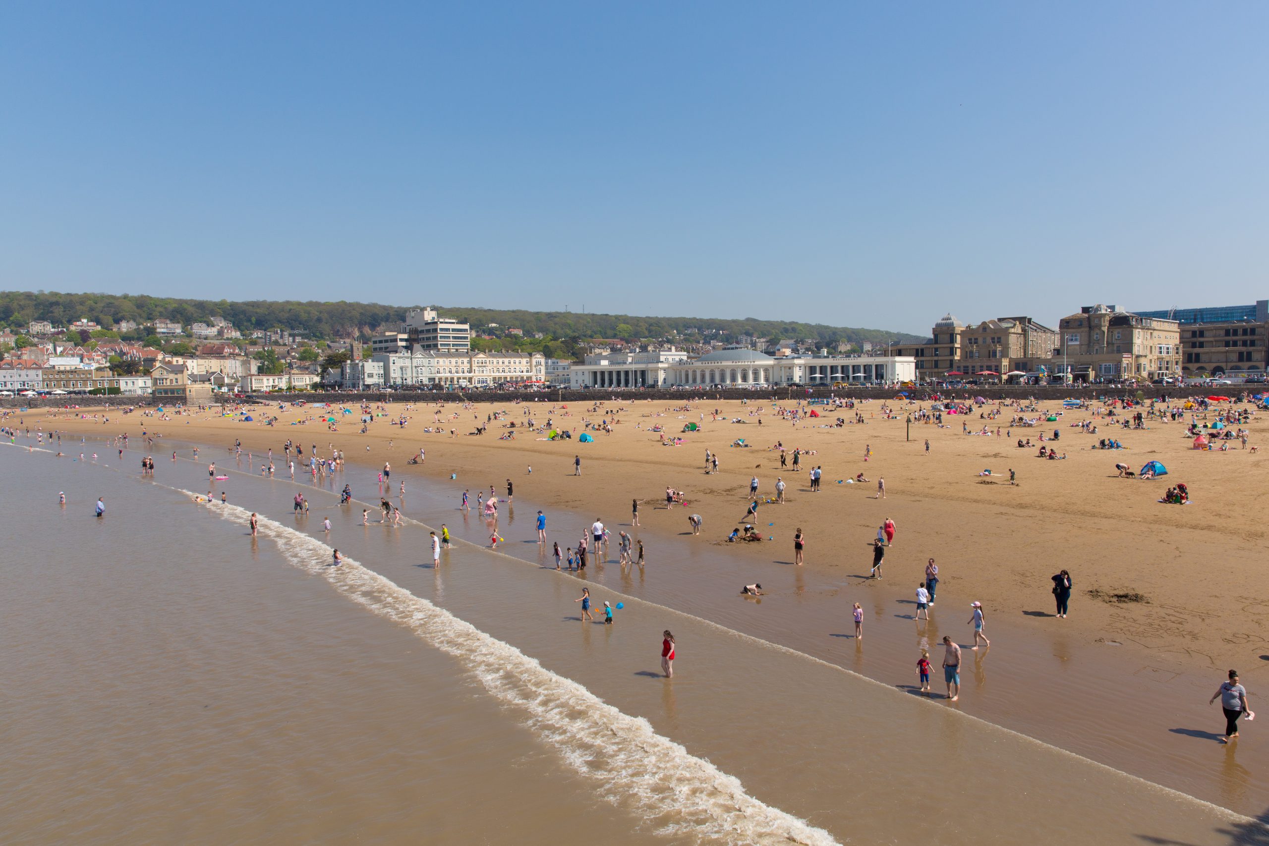 Beautiful sunshine on the May bank holiday weekend at Weston-super-Mare, Somerset, uk